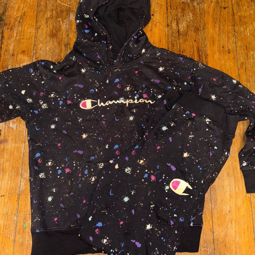 Champion Multicolor Splatter Hoodie and Joggers